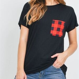 Black plaid pocket Top
